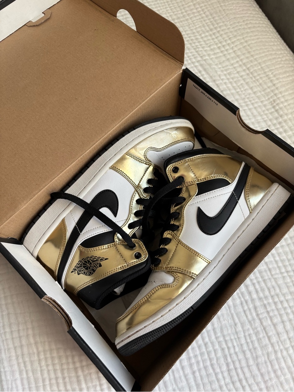 Jordan High-Top Sneakers in Gold, White & Black